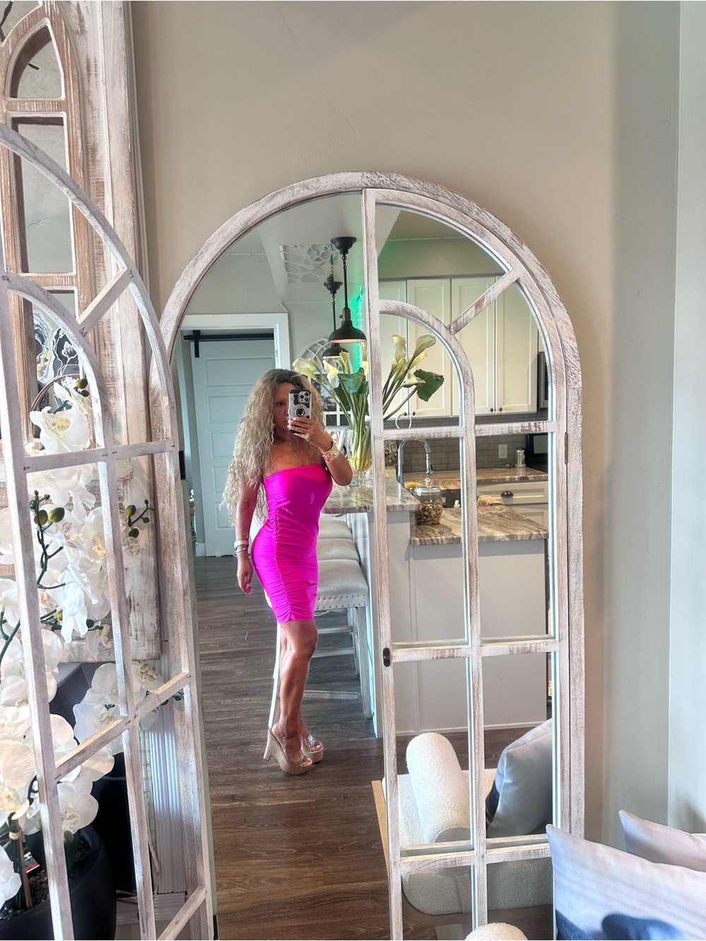Fashion Nova Neon Fuchsia Strapless Ruched Bodycon Mini